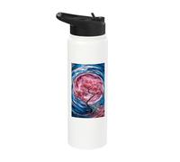 Captivating Stained Glass Design Pink Tree in Swirling Blue Stainless Steel Insulated Water Bottle