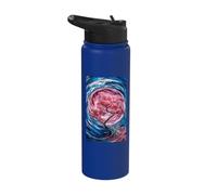 Captivating Stained Glass Design Pink Tree in Swirling Blue Stainless Steel Insulated Water Bottle