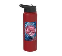Captivating Stained Glass Design Pink Tree in Swirling Blue Stainless Steel Insulated Water Bottle