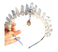 Captivating Witch Natural Clear Crystal Sun Crown Wedding Bridal Raw Quartz Tiara With A Fat Rhinestone Pendant Suitable For Many Occasions(C1)