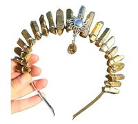 Captivating Witch Natural Clear Crystal Sun Crown Wedding Bridal Raw Quartz Tiara With A Fat Rhinestone Pendant Suitable For Many Occasions(C11)