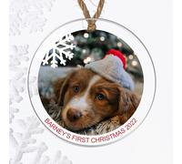 Capture Cherished Moments: Personalised Pets 'First Christmas' Year Photo Christmas Tree Bauble - Customisable Pet Keepsake (Acrylic Indoor & Outdoor Use)