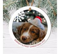 Capture Cherished Moments: Personalised Pets 'First Christmas' Year Photo Christmas Tree Bauble - Customisable Pet Gift Keepsake (Mdf Wood Indoor Use Only)