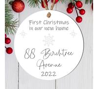 Capture the Magic of Your First Christmas in Our New Home with a Personalised 1st Christmas Bauble - Black & White Snowflake Design (Mdf Wood Indoor Use Only)
