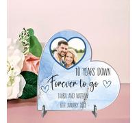 Capture Your Love Story with a Personalised Anniversary Wooden Photo Heart Couple Plaque - Gift for 1st, 5th, 30th, or 50th Anniversary Celebrations (Acrylic 13.5cm x 13.5cm, Blue Marble)