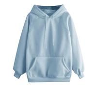 Capuchin Pocket Sleeve Casual Color Solid Sweatshirt Long Powder Women's Coat Fluffy Pullover Women, blue, L