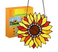 Capulina Sunflower Stained Glass Window Hangings Stunning Handicrafts Sun Flower Suncatcher Flower Lovers Gifts for Window Decor, Sunset Red