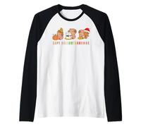 Capy Hallowthankmas Capybaras Halloween Thanksgiving Xmas Raglan Baseball Tee