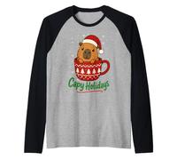 Capy Holidays Cute Capybara in Christmas Mug Raglan Baseball Tee