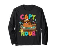 Capy Hour Capybara Relaxing Kawaii Funny Happy Vibes Long Sleeve T-Shirt