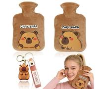 Capybar Hot Water Bottle, Capybar Hand Warmer Hot Water Bags, Capacity Leak-Proof Hand Warmer Water Bag for Pain Relief & Warmth for Women, Men, Kids,Capybara Keychain,2pcs (brown2)