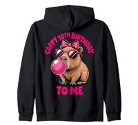Capybara 10th Birthday Cappy Birthday to Me Pink Bubblegum Zip Hoodie