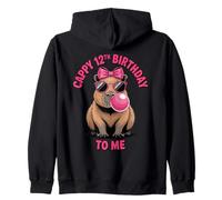 Capybara 12th Birthday Cappy Birthday to Me Pink Bubblegum Zip Hoodie