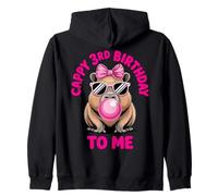 Capybara 3rd Birthday Cappy Birthday to Me Pink Bubblegum Zip Hoodie