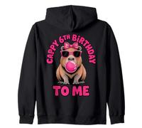 Capybara 6th Birthday Cappy Birthday to Me Pink Bubblegum Zip Hoodie