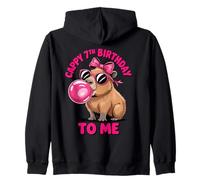 Capybara 7th Birthday Cappy Birthday to Me Pink Bubblegum Zip Hoodie