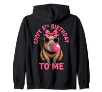 Capybara 8th Birthday Cappy Birthday to Me Pink Bubblegum Zip Hoodie