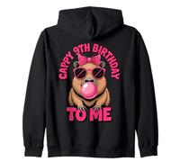 Capybara 9th Birthday Cappy Birthday to Me Pink Bubblegum Zip Hoodie