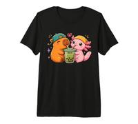 Capybara and Axolotl Bubble Tea Girls Cute Kawaii Anime Premium T-Shirt