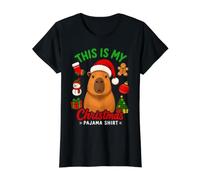 Capybara Animals Lover This is My Christmas Pajama Value Graphic T-Shirt, Women, Black, S
