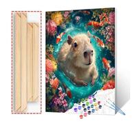 Capybara Animals Paint by Number for Adults Beginner Koi Fish Flowers Paint by Number Kits on Canvas Colorful Simple Painting DIY Acrylic Paintwork Home Wall Decor 16"x20" (DIY Frame)