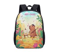 Capybara Art Nouveau 17 Inch Backpack for Kids Teens, Floral Garden Print Graphic School Bag, Artistic Laptop Rucksack (06)