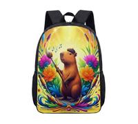 Capybara Art Nouveau 17 Inch Backpack for Kids Teens, Floral Garden Print Graphic School Bag, Artistic Laptop Rucksack (09)