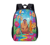 Capybara Art Nouveau 17 Inch Backpack for Kids Teens, Floral Garden Print Graphic School Bag, Artistic Laptop Rucksack (07)