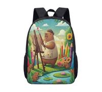 Capybara Art Nouveau 17 Inch Backpack for Kids Teens, Floral Garden Print Graphic School Bag, Artistic Laptop Rucksack (08)