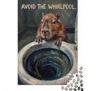 Capybara Avoiding the Toilet Whirlpool Jigsaw Puzzle for Adults, 1000 Piece