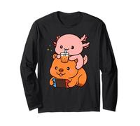 Capybara Axolotl Gamer Boba Tea BFF Animal Lover Valentines Long Sleeve T-Shirt