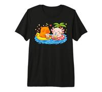 Capybara & Axolotl On Pool Floats Drinking Boba Bubble Tea Premium T-Shirt