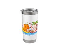 Capybara & Axolotl On Pool Floats Drinking Boba Bubble Tea Stainless Steel Insulated Tumbler