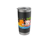 Capybara & Axolotl On Pool Floats Drinking Boba Bubble Tea Stainless Steel Insulated Tumbler