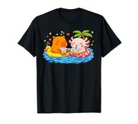 Capybara & Axolotl On Pool Floats Drinking Boba Bubble Tea T-Shirt