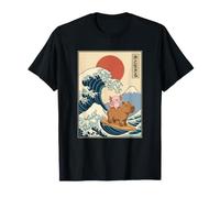 Capybara Axolotl Surfing the Great Wave Japanese Art T-Shirt