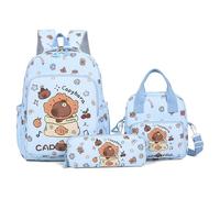 Capybara Backpack 3 Piece Set, Cute Kawaii Capibara School Bag with Pencil Case & Sling Bag, Lightweight Nylon Cartoon Animal School Bag, Travel Backpack for Kids Girls Boys (Blue)