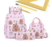 Capybara Backpack - Adorable Bookbag Set with Lunch Box and Pencil Case, Spacious and Easy to Carry for School Trips, Kids Girls Backpack for Study Travel, Water Resistant Fabric with Smooth Zippers
