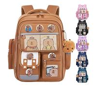 Capybara Backpack, Cartoon Schoolbag, Cute Animal Bag, Multicompartment Design, Badge Holder with Keychain Charm for Kids School Travel Use, 11.81x7.87x16.54 Inches