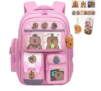 Capybara Backpack,Cute Kawaii Cartoon Backpack, Funny Kids Backpacks Supplies,Waterproof Capybara Bookbag (Pink,Large)