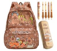 Capybara Backpack for Children, Capybara School Bag with Pencil Case, 4 Erasable Ballpoint Pen, 12 in 1 Multicolor Pen Adjustable Rucksack Stationery Schoolbag Toddler Daypack School Book Bag for Kids