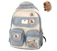 Capybara Backpack For School, Cute Preppy Aesthetic Y2k Backpack With Kawaii Pin And Accessories For Girls (Blue)