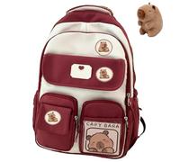 Capybara Backpack For School, Cute Preppy Aesthetic Y2k Backpack With Kawaii Pin And Accessories For Girls (Red)