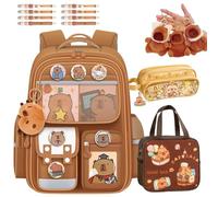 Capybara Backpack for School Girls, Mochila Capybara Para Niña, Cute Kawaii Backpack Going out Cartoon Laptop Travel Casual Bag, Funny School Supplies with Pencil Case/Keychain/ Lunch Bag/Ten Pens(Lar