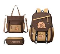 Capybara Backpack Kit - Cartoon Animal School Bag Set, Adjustable Shoulder Strap Bag, Lightweight Durable Design, Compartment Storage Friendly | Practical Organizer for Children Students Holiday