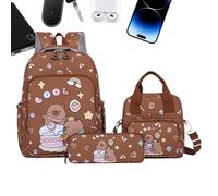 Capybara Backpack - Satchel | Tote Bag, Girls Book Sać Set, Daily Travel Backpack For And Cute Girls With Pencil Case And Lunch Bag For Girls, Dark Brown, Se référer à la description, Refer to
