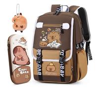 Capybara Backpack Set, Capybara School Backpack with Pencil Case Keychain Children's Backpack Cartoon Backpacks Light Leisure Bookbag Daypack Bags Double Shoulder Bag for Children(A)