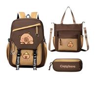 Capybara Backpack Set - Capybara School Bag | Capybara-Stationery Set | 3-Piece Set Including School Bag | Shoulder Bag | Pencil Pouch | Waterproof Cartoon Bookbag Pencil Case for Children Kids