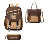 Capybara Backpack Set, Casual Cardboard Case, Silicone Pencil Case with Pencils-3-Part with Study Bag and Cartoon Design Waterproof Backpack Ideal for School, a, Se référer au descriptif, Refer to