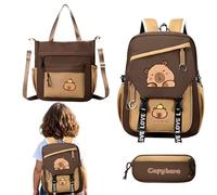 Capybara Backpack Set | Cute Capybara Stationery Set for Kids | Waterproof Large Capacity Students Supplies with Backpack, Shoulder Bag, Pencil Pouch, Presents for Girls Boys Children Kids Birthday